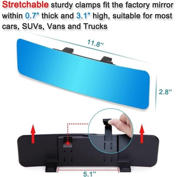 Anti Glare Rear View Mirror Frameless Car Interior Rearview Mirror Panoramic - Picture 5 of 8